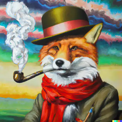 DALL·E 2022 10 25 17.01.21   An oil painting portrait of A fox with a scarf and a hat is smoking a pipe while the earth explodes  gigapixel low_res scale 6_00x